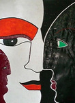 "Faces Together" - Acrylfarben, Lacke auf vergossenem Naturstein, Leinwand mit Juteleinen bezogen - 100x120 cm