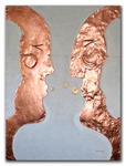 "Face to Face" - Schlagmetall Kupfer auf vergossenem Naturstein, Leinwand mit Juteleinen bezogen - 120x160 cm