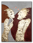 "Telephatie" - Schlagmetall Gold auf vergossenem Naturstein, Leinwand mit Juteleinen bezogen - 120x160 cm