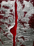 "Lava Silber" - Schlagmetall Gold, Ölfarbe, Strukturpaste auf Leinwand - 100x140 cm